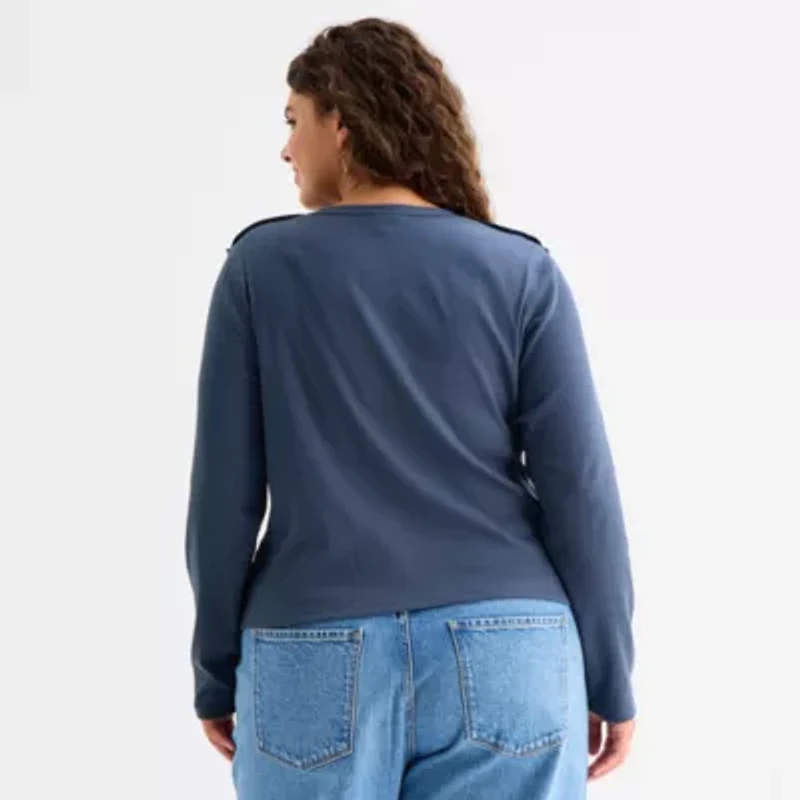 a.n.a Womens Plus Crew Neck Long Sleeve T-Shirt