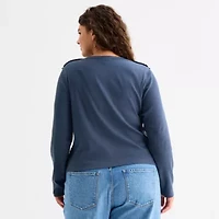 a.n.a Womens Plus Crew Neck Long Sleeve T-Shirt