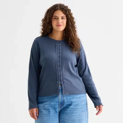 a.n.a Womens Plus Crew Neck Long Sleeve T-Shirt