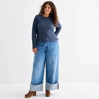 a.n.a Womens Plus Crew Neck Long Sleeve T-Shirt