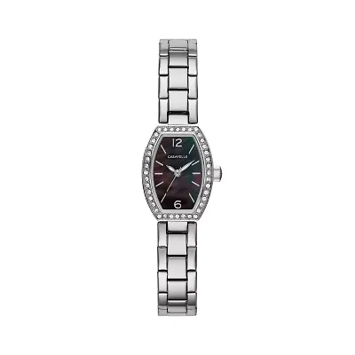 Caravelle Designed By Bulova Womens Crystal Accent Silver Tone Stainless Steel Bracelet Watch 43l204