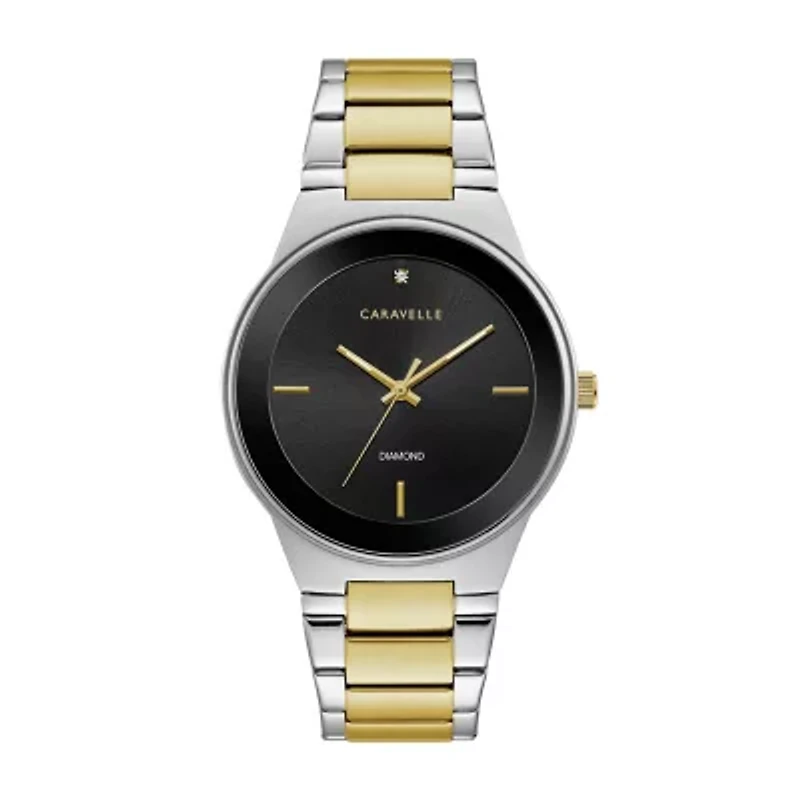Caravelle Designed By Bulova Mens Diamond Accent Two Tone Stainless Steel Bracelet Watch 45d107