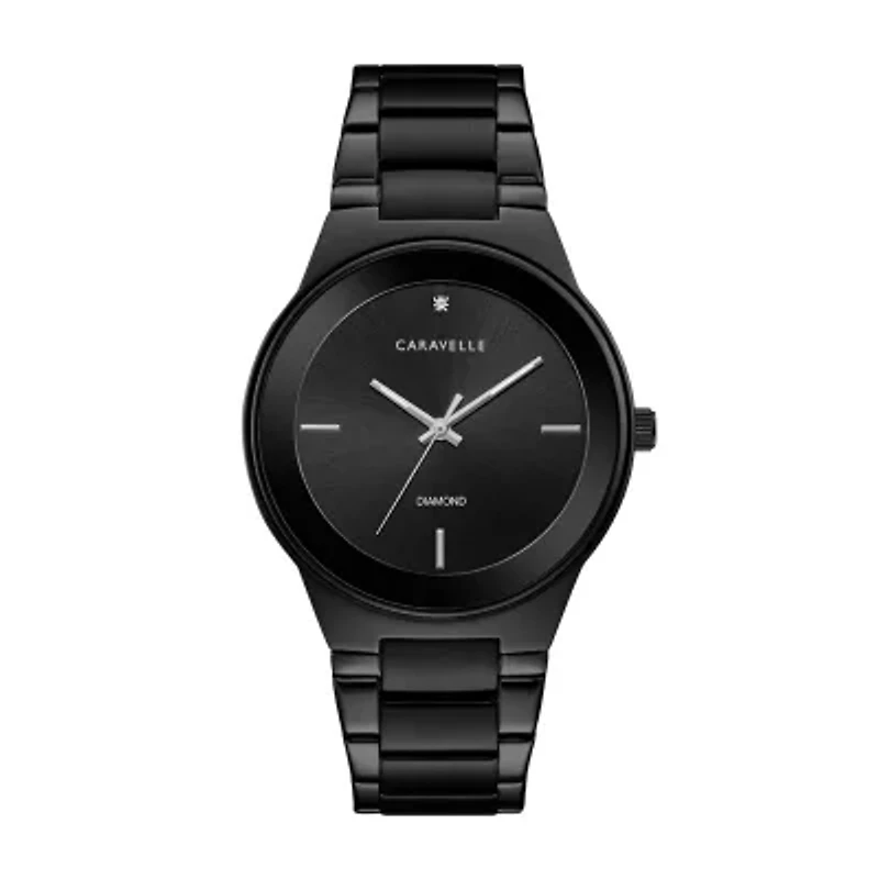 Caravelle Designed By Bulova Mens Diamond Accent Black Stainless Steel Bracelet Watch 45d108
