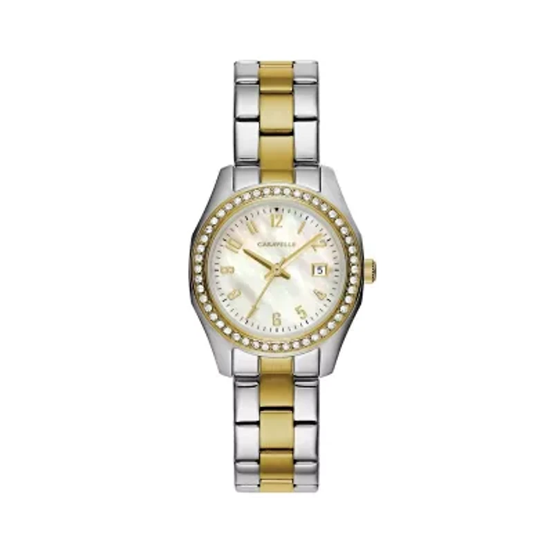 Caravelle Designed By Bulova Womens Crystal Accent Two Tone Stainless Steel Bracelet Watch 45m113