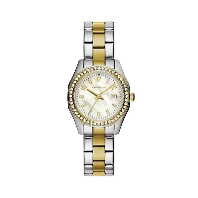 Caravelle Designed By Bulova Womens Crystal Accent Two Tone Stainless Steel Bracelet Watch 45m113