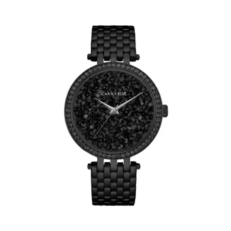 Caravelle Designed By Bulova Womens Crystal Accent Black Stainless Steel Bracelet Watch 45l171