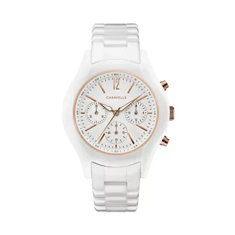 Caravelle Designed By Bulova Womens Chronograph White Bracelet Watch 45l174