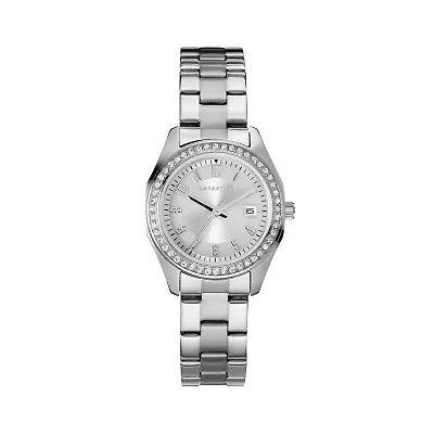 Caravelle Designed By Bulova Womens Crystal Accent Silver Tone Stainless Steel Bracelet Watch 43m120