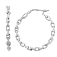 Womens Sterling Silver 30.4mm Hoop Earrings