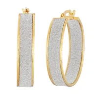 GOLD OVER STERLING SILVER 30x7MM GLITTER HOOP EARRINGS