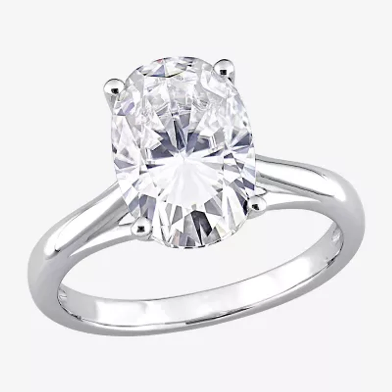 Womens Lab Created White Moissanite 10K Gold Solitaire Engagement Ring