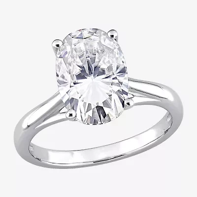 Womens Lab Created White Moissanite 10K Gold Solitaire Engagement Ring