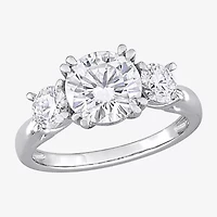 Womens Lab Created White Moissanite 10K Gold 3-Stone Engagement Ring