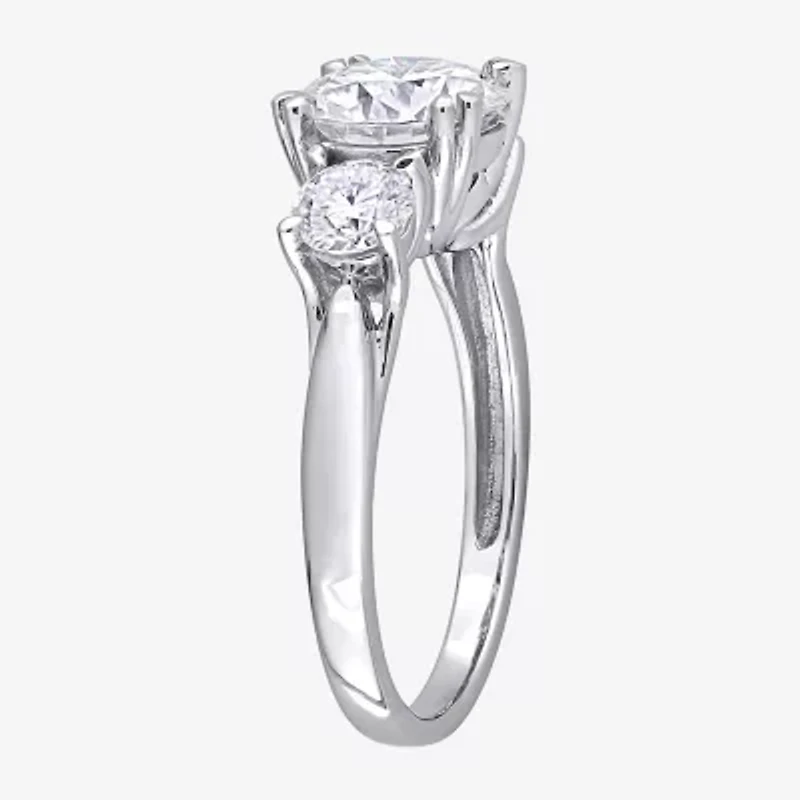 Womens Lab Created White Moissanite 10K Gold 3-Stone Engagement Ring