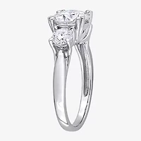 Womens Lab Created White Moissanite 10K Gold 3-Stone Engagement Ring