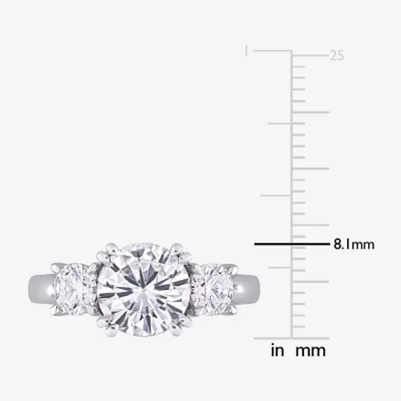 Womens Lab Created White Moissanite 10K Gold 3-Stone Engagement Ring