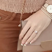 Womens 1 / CT. T.W. Lab Created White Moissanite Sterling Silver Halo Engagement Ring