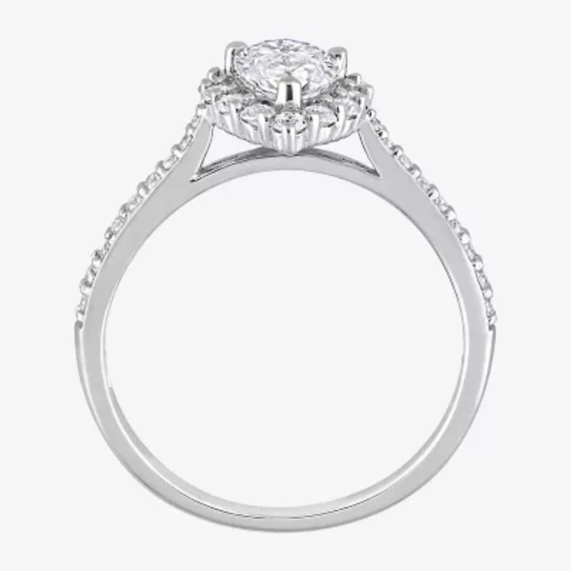 Womens 1 / CT. T.W. Lab Created White Moissanite Sterling Silver Halo Engagement Ring