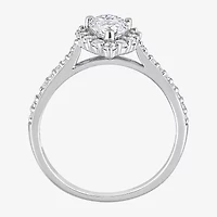 Womens 1 / CT. T.W. Lab Created White Moissanite Sterling Silver Halo Engagement Ring