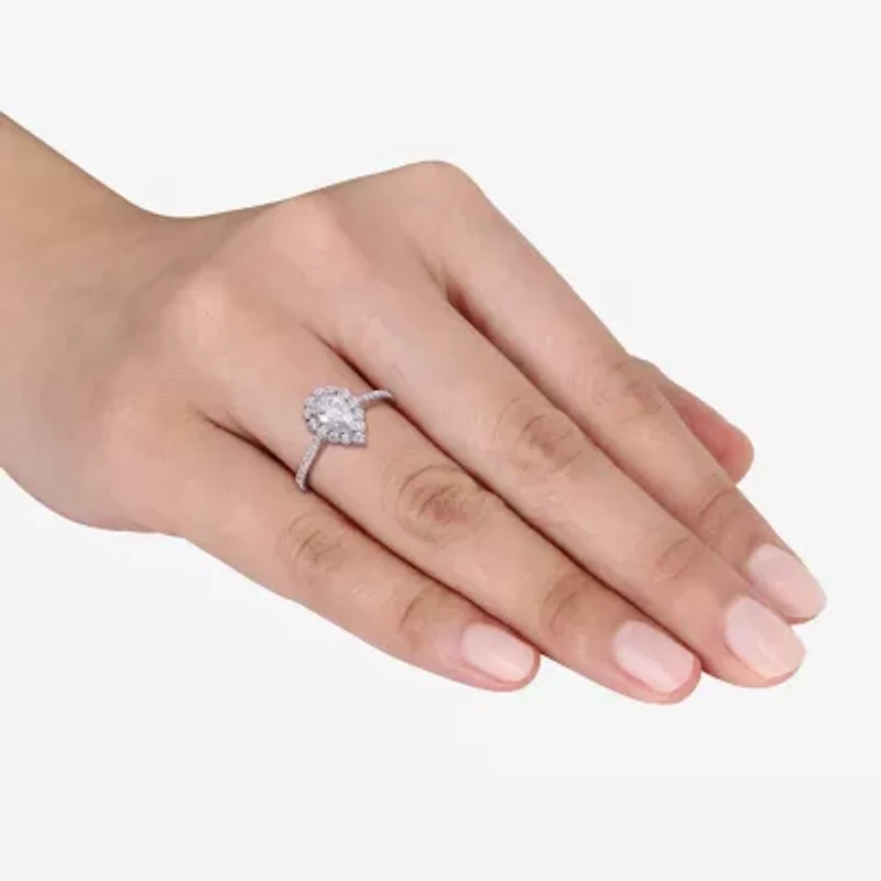 Womens 1 / CT. T.W. Lab Created White Moissanite Sterling Silver Halo Engagement Ring