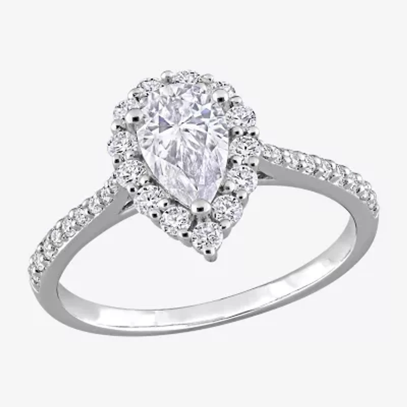 Womens 1 / CT. T.W. Lab Created White Moissanite Sterling Silver Halo Engagement Ring