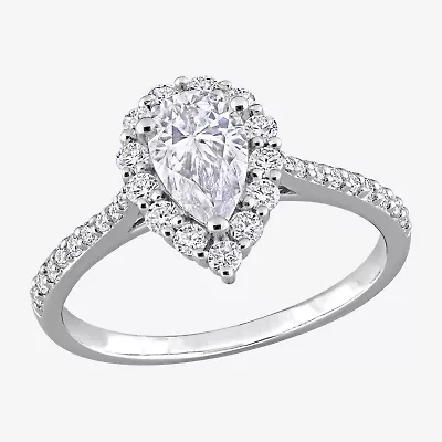 Womens 1 3/8 CT. T.W. Lab Created White Moissanite Sterling Silver Halo Engagement Ring