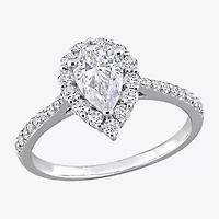 Womens 1 / CT. T.W. Lab Created White Moissanite Sterling Silver Halo Engagement Ring