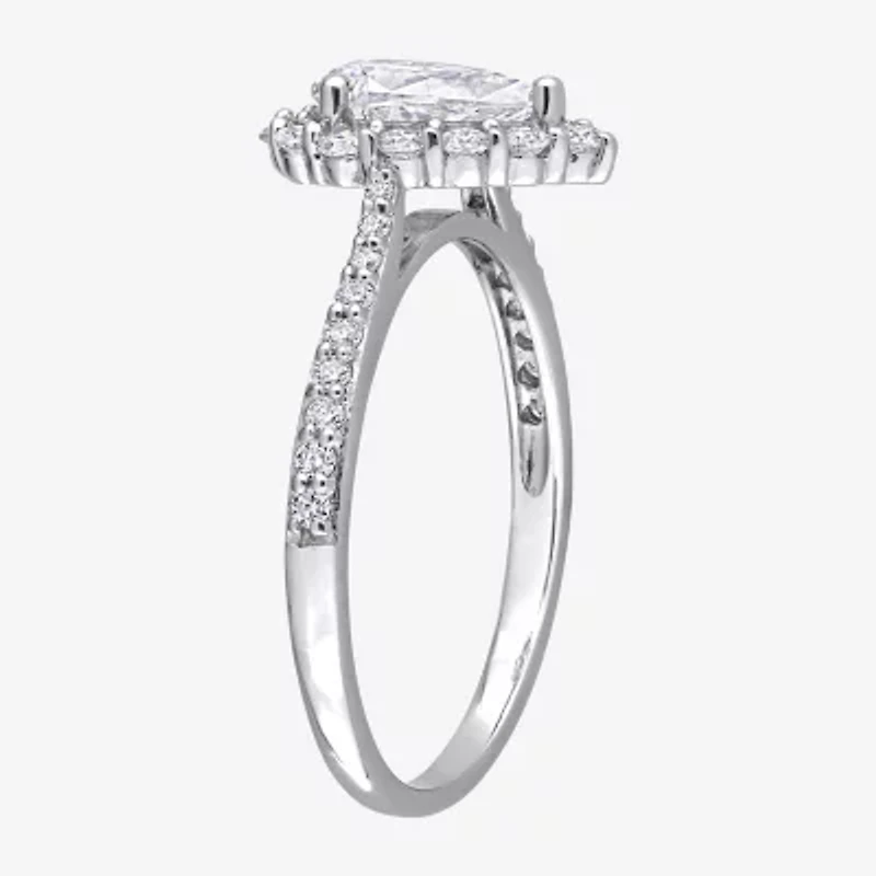 Womens 1 / CT. T.W. Lab Created White Moissanite Sterling Silver Halo Engagement Ring