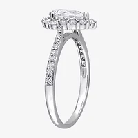 Womens 1 / CT. T.W. Lab Created White Moissanite Sterling Silver Halo Engagement Ring