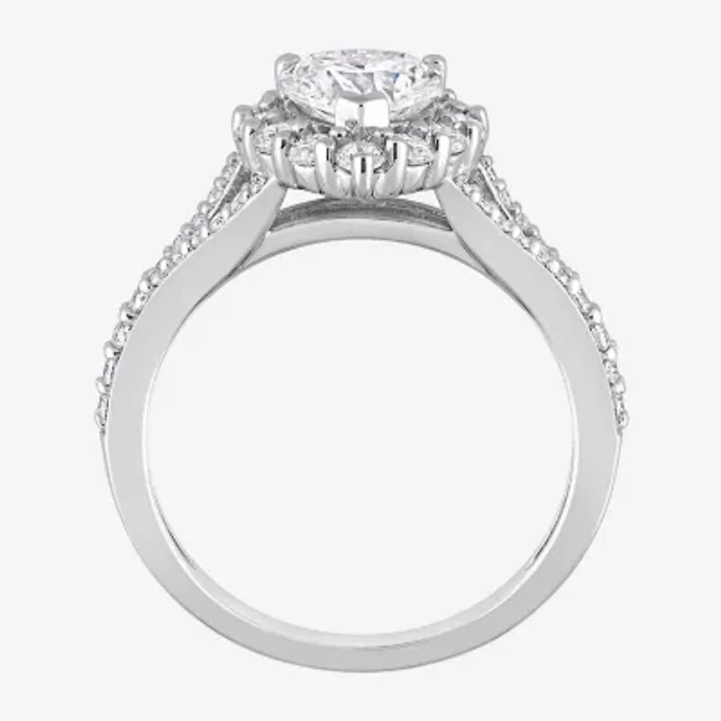 Womens 1 1/2 CT. T.W. Lab Created White Moissanite Sterling Silver Halo Engagement Ring
