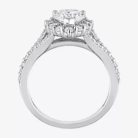 Womens 1 1/2 CT. T.W. Lab Created White Moissanite Sterling Silver Halo Engagement Ring