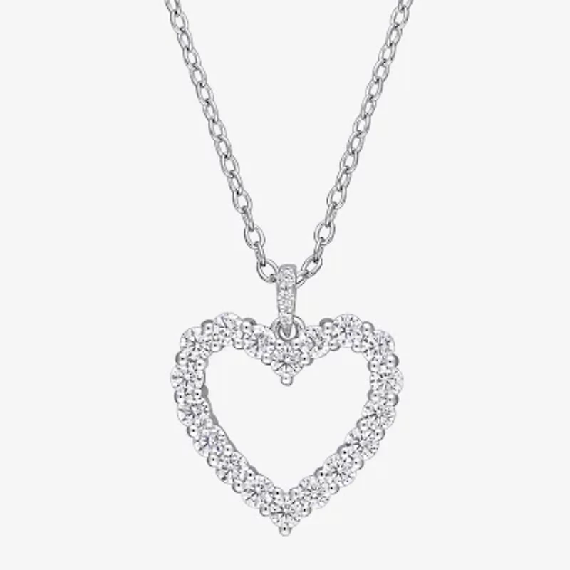 Womens Lab Created White Moissanite Sterling Silver Heart 18 Inch Pendant Necklace