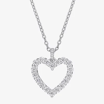 Womens Lab Created White Moissanite Sterling Silver Heart 18 Inch Pendant Necklace