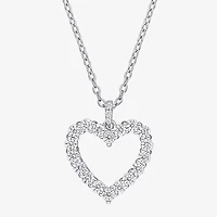 Womens Lab Created White Moissanite Sterling Silver Heart 18 Inch Pendant Necklace