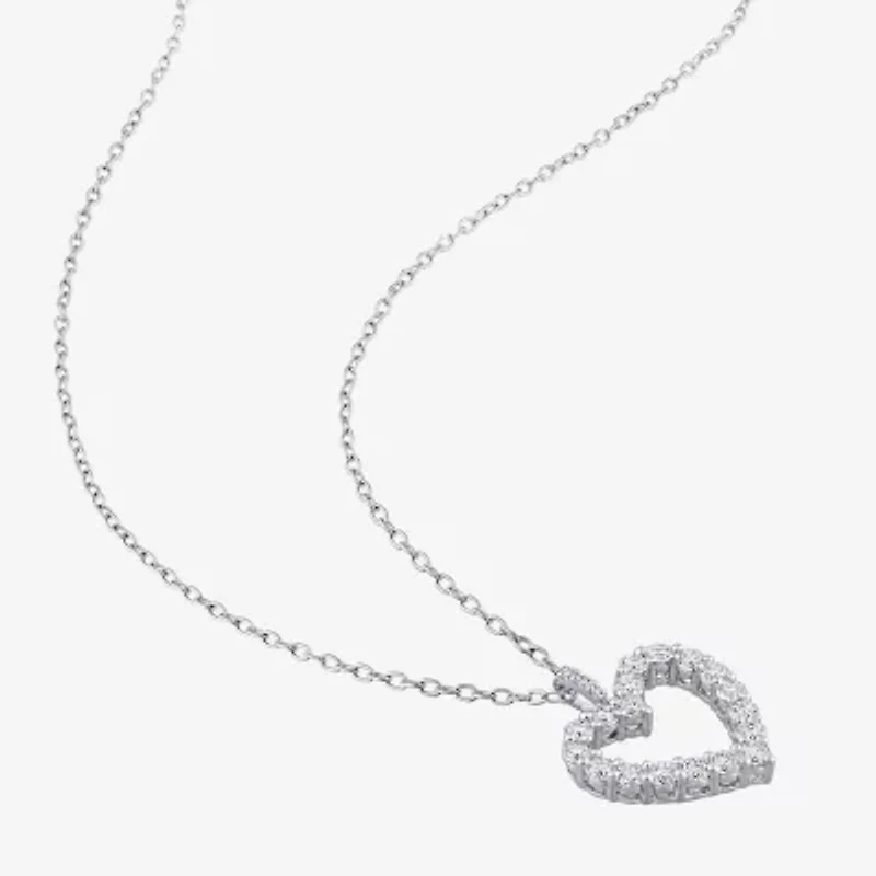 Womens Lab Created White Moissanite Sterling Silver Heart 18 Inch Pendant Necklace