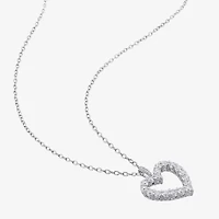 Womens Lab Created White Moissanite Sterling Silver Heart 18 Inch Pendant Necklace