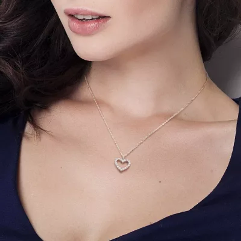 Womens Lab Created White Moissanite Sterling Silver Heart 18 Inch Pendant Necklace