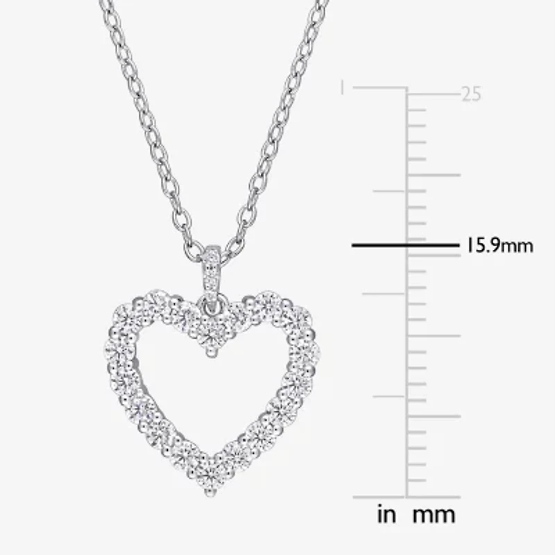 Womens Lab Created White Moissanite Sterling Silver Heart 18 Inch Pendant Necklace