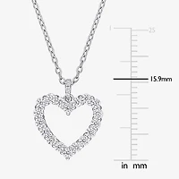Womens Lab Created White Moissanite Sterling Silver Heart 18 Inch Pendant Necklace