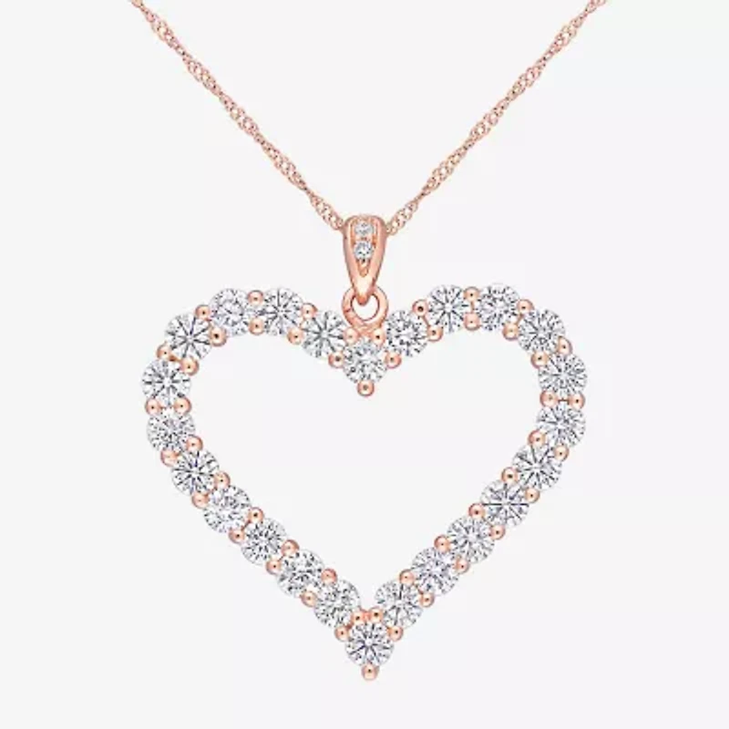 Womens Lab Created White Moissanite 18K Rose Gold Over Silver Heart 18 Inch Pendant Necklace