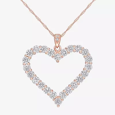 Womens Lab Created White Moissanite 18K Rose Gold Over Silver Heart 18 Inch Pendant Necklace