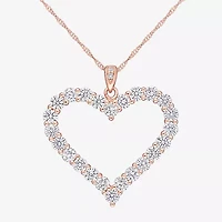 Womens Lab Created White Moissanite 18K Rose Gold Over Silver Heart 18 Inch Pendant Necklace