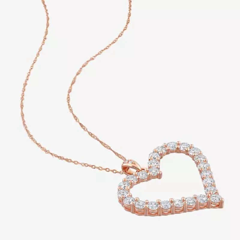 Womens Lab Created White Moissanite 18K Rose Gold Over Silver Heart 18 Inch Pendant Necklace