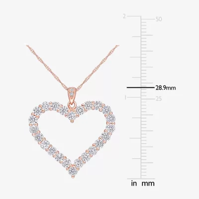 Womens Lab Created White Moissanite 18K Rose Gold Over Silver Heart 18 Inch Pendant Necklace