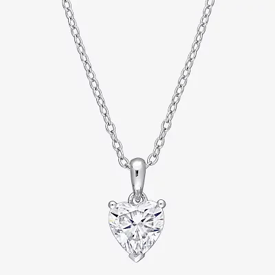Womens Lab Created White Moissanite Sterling Silver Heart 18 Inch Pendant Necklace