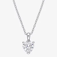 Womens Lab Created White Moissanite Sterling Silver Heart 18 Inch Pendant Necklace