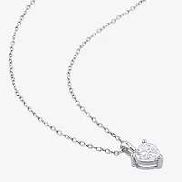 Womens Lab Created White Moissanite Sterling Silver Heart 18 Inch Pendant Necklace