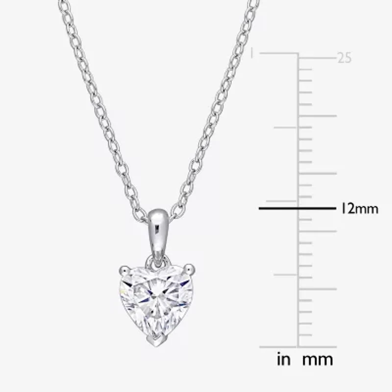 Womens Lab Created White Moissanite Sterling Silver Heart 18 Inch Pendant Necklace