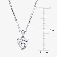 Womens Lab Created White Moissanite Sterling Silver Heart 18 Inch Pendant Necklace