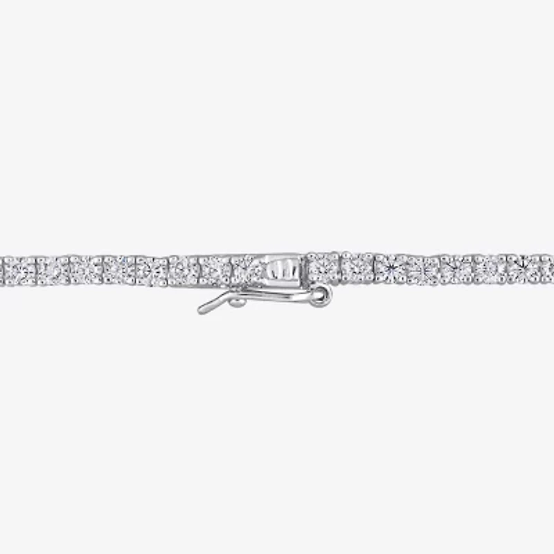 Womens White Moissanite Sterling Silver 17 Inch Tennis Necklace